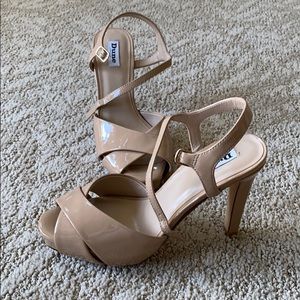 Dune patent nude open toe sandal heels - NWOT